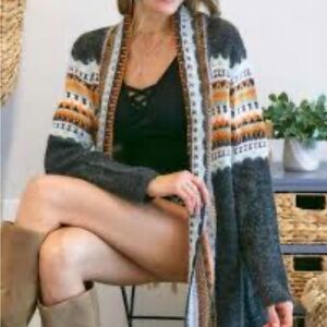 Adora oversized open front fair isle tasseled boho cardigan sweater S/M.